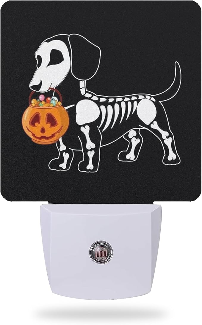Night Light,Halloween Dachshund Dog Night Lights Plug into Wall for Boys Girls Bedroom Decorative Half Round Nightlight Led Lamp 0.5W Sleep Friendly