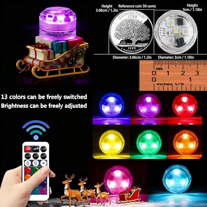 HL Small Submersible Led Lights with Remote,Mini LED Light,Waterproof Tea Light,Underwater Lights,Flameless Candles,Suitable for Vases, Fish Tanks, Hot Tubs, Parties,Wedding,Halloween Decorations
