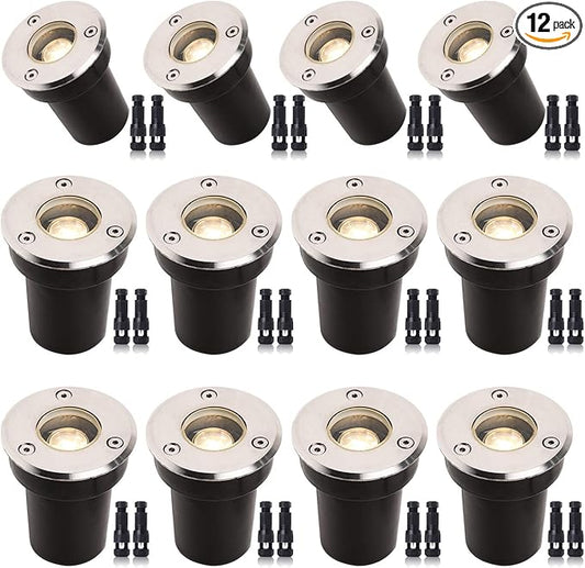 1W LED Low Voltage Landscape Ground Lights with Wire Connectors, Outdoor Well Lights Waterproof In Ground Up Light(12 Pack) for Garden, Yard, Driveway, Deck