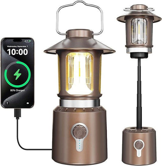 Telescopic Camping Lights Rechargeable,8000mAh Retro Classic LED Camping Lantern,3 Light Modes,Cordless Dimmable Camping Tent Lamp Portable Power Supply IPX4 Waterproof,Light for Indoor & Outdoor