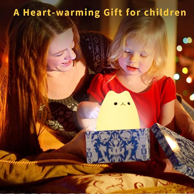 ZKLiLi Night Light for Kids Lamp, 16 Colors Lamp Cute, Dimmable Baby Night Lights for Nursery,Silicone Rechargeable Nightlight for Kids Room, Kawaii Room Decor (renqicat-Remote)