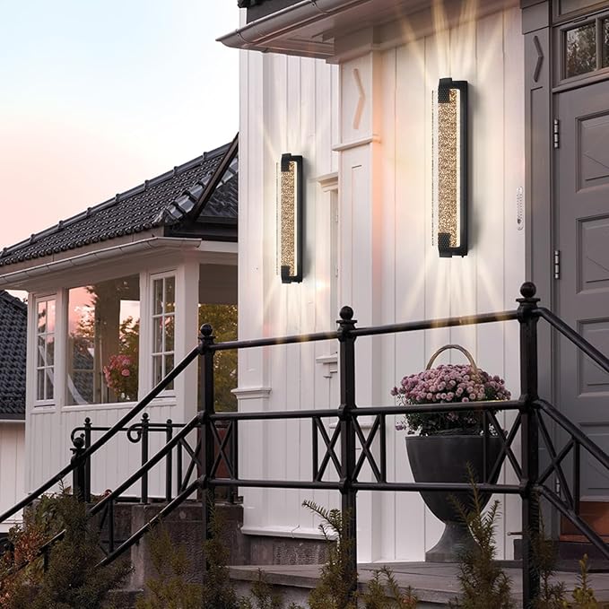 camuucci Dusk to Dawn Outdoor Light, 31.1 Inches LED Porch Lights Outdoor Waterproof Modern Outside Sconce Wall Mount for Doorway Hallway Porch Patio Yard Doorway Black