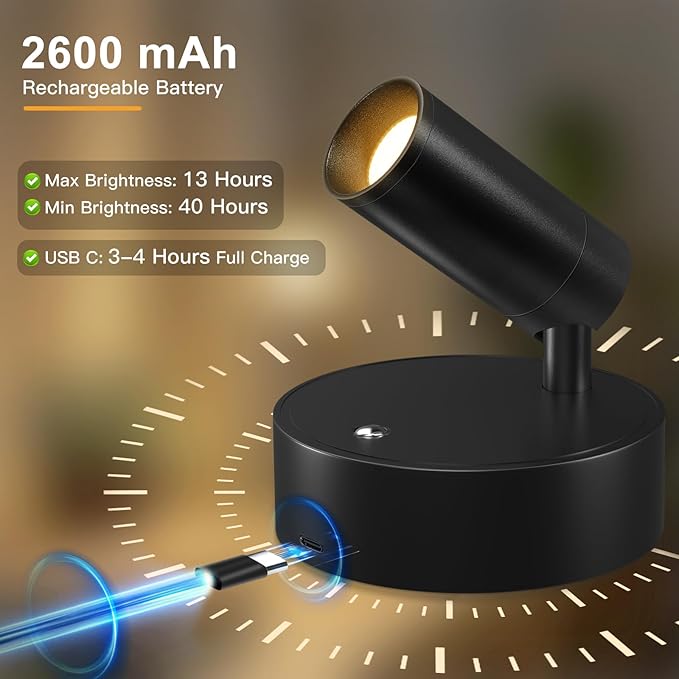 Kimjo Wireless LED Spotlight, Spot Lights Indoor, Uplighting Indoor with Timer and Dimmable, Rechargeable Wall Lights Picture Light Accent Lighting for Plants (2 Pack)