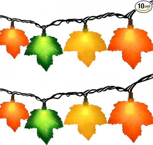 Fall Decorations Thanksgiving for Home, 8FT Halloween Decor Indoor Lights with 10 LED Maple Leaf, Connectable Novely Fairy String Lights Autumn Harvest Table Indoor Outdoor Decor Halloween Party Gifts