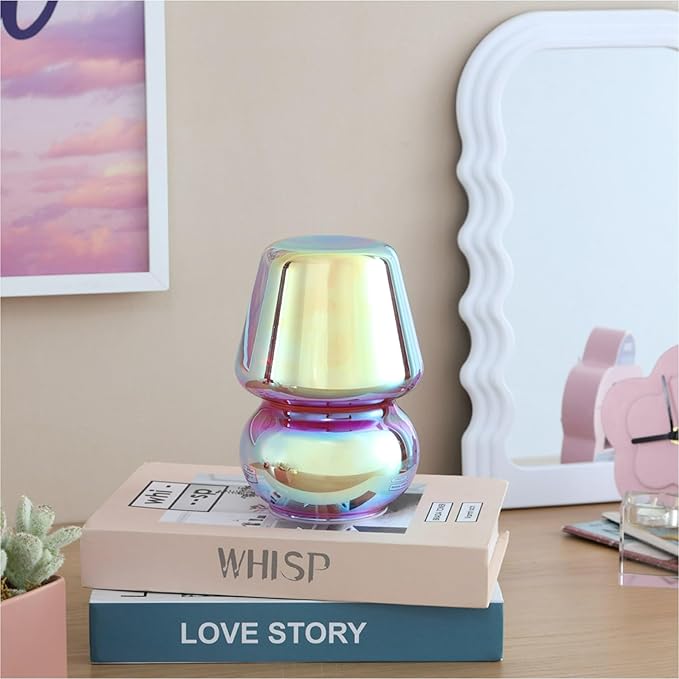 Urban Lifestyle Iridescent Glass Mushroom Lamp,7" Glass Novelty Table Light, Battery Powered Retro Decor for Bedroom, Living Room, Dorm
