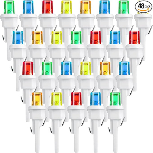 Honoson 48 Count 5 mm LED Halloween Replacement Bulbs Bulk Wide Angle Christmas Light Xmas Tree String Replacement Festival Light Decoration (White Base with Multicolor Bulb)
