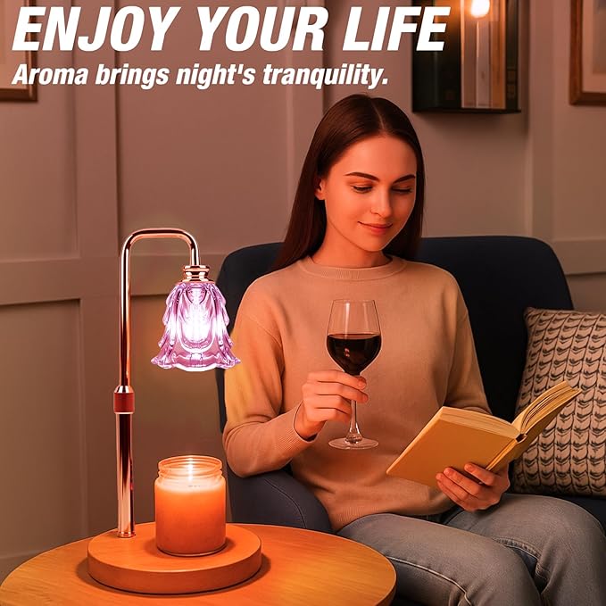 Candle Warmer Lamp with Timer and Dimmer, Electric Wax Warmers for Scented Candles with 5 Brightness Settings, Anti-Glare Lamp with Adjustable Height, Home Decor, Gift for Valentines, Birthday