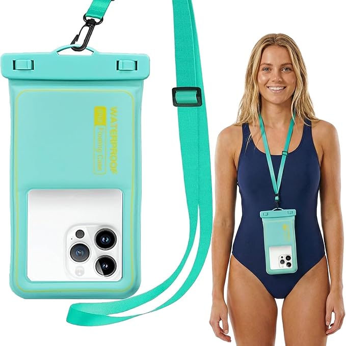 Marine IP68 Waterproof Phone Pouch, Floating Waterproof Phone Dry Bag Compatible with iPhone 17/16/15 Pro Max/ 14 Pro Max/ 13 Pro Max/ 12/ S24 Up to 7", Detachable Lanyard, 1 Pack- Green