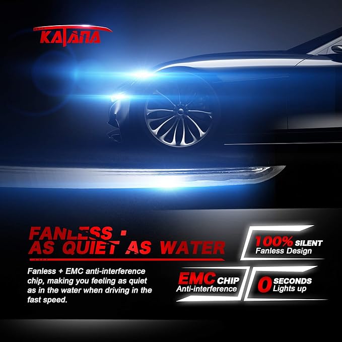 Katana H4 Light Bulbs | 9003 Fog Light Bulbs Fanless Wireless Super Bright 6500K Xenon White Fog Light, Pack of 2