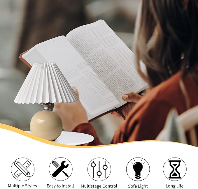 Korean Pleated Table Lamp Ins DIY Ceramic Table Lamps for Living Room Home Deco Cute Lamp with Tricolor Led Bulb Beside Lamp…