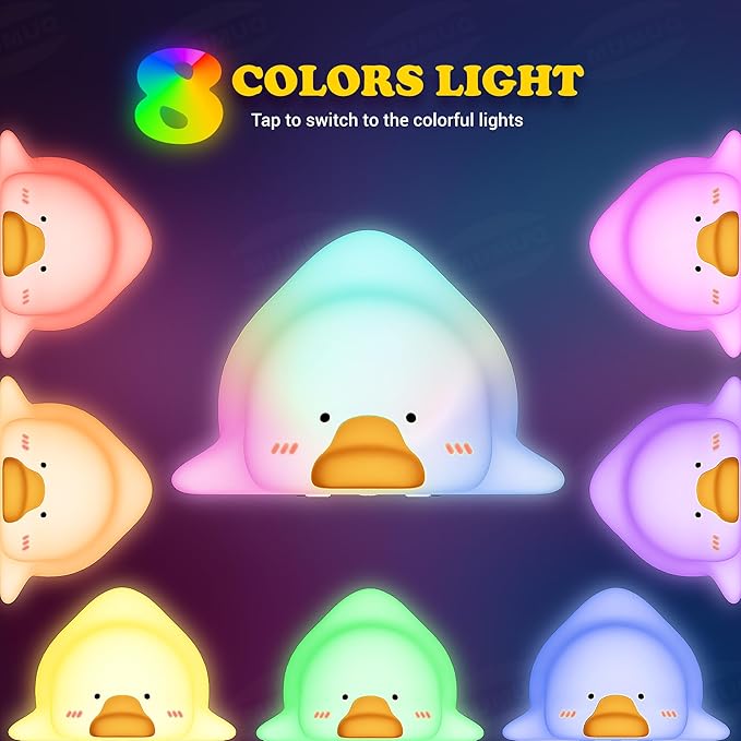 Goose Night Light for Kids, 8 Colors Silicone Cute Duck Lamp, Lying Flat Duck Nightlight, 3 Level Dimmable Kids Nightlight, Timer Rechargeable Bedside Touch Baby Night Lamp, Xmas Birthday Gifts