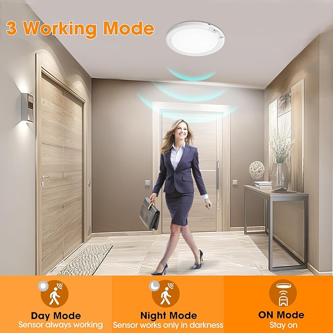 2 Pack Rechargeable Motion Sensor Ceiling Light with Remote - Magnetic Wireless Ceiling Light Battery Powered for Closet Shower Stairs Shed Hallway ect