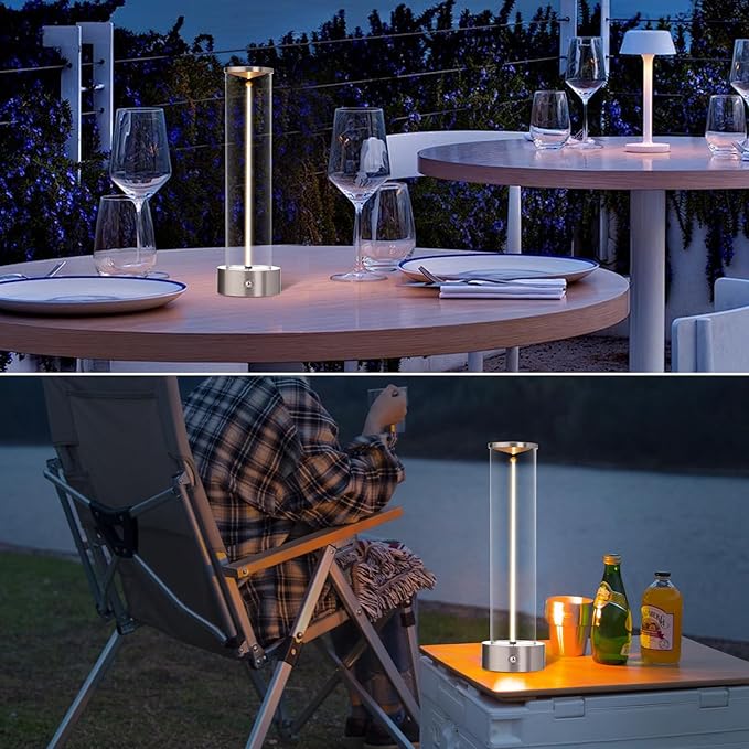 Mini Minimalist Tabe Lamp with Breathing Effect, Cordless LED Desk Lamp Rechargeable Modern Night Lights Portable Lamps for Gaming, Bedroom, Living Room, Kitchen, Bar, Restaurant (Sliver)