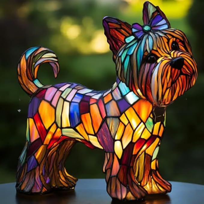 Rainbow Puppy Lamp Stained Glass Dog Night Light 3D Retro Stained Resin Rainbow Pup Lights Charge Powered Table Lamp Puppy Glow Lamps for Home Bedroom Desk (S-1)