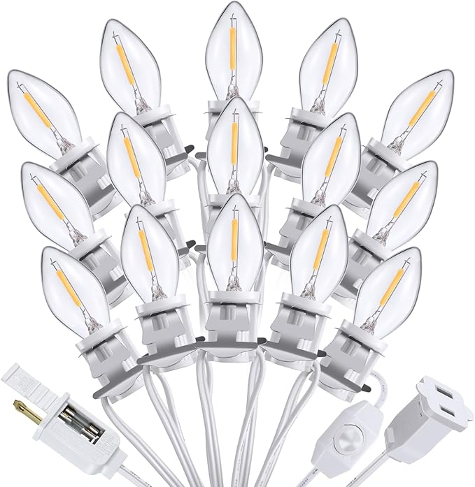 Meonum 15 LED Bulbs Accessory Extension Cord, End to End Connectable Blow Mold Light Cord with Adjustable Dimmer Switch, Replacement Lamp Kit for Ceramic Houses, Halloween & Christmas Village Decor