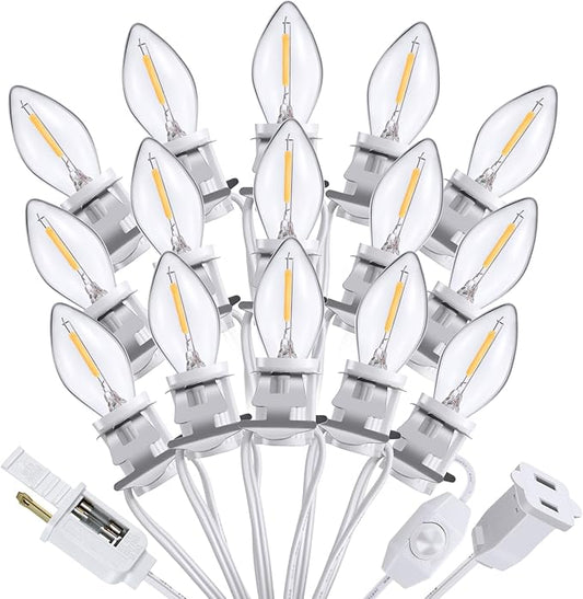 Meonum 15 LED Bulbs Accessory Extension Cord, End to End Connectable Blow Mold Light Cord with Adjustable Dimmer Switch, Replacement Lamp Kit for Ceramic Houses, Halloween & Christmas Village Decor