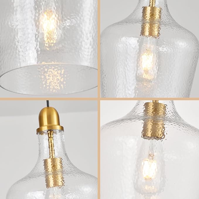 Glass Pendant Light Modern Brass 1 Light Single Dome Pendant Lighting Fixtures for Kitchen Island Dining Room Hallway, Dia 9 Inch, E26, UL Listed