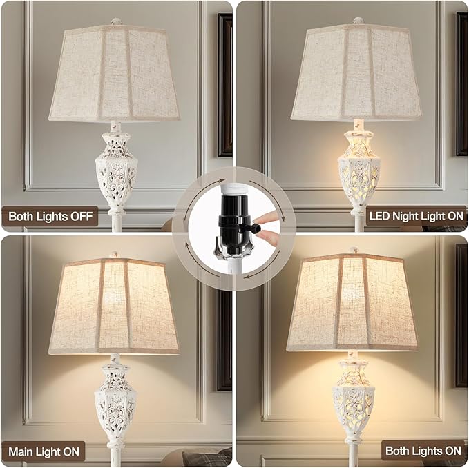 Luvkczc Rustic Floor Lamp - Resin Carved Base with Hollow Night Light, Farmhouse Floor Lamps, Vintage Standing Lamp for Living Room, Bedroom (Includes Bulb)