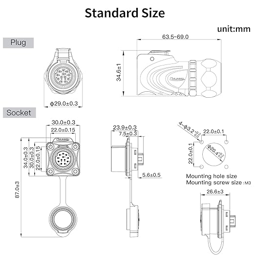 CNLINKO LP20 Reverse Mount 12-Pin Waterproof Circular Electrical Connector, IP68 Female Plug Male Socket for Automotive Machinery and Outdoor Use Quick Connect Aviation Connector (Metal Plug)