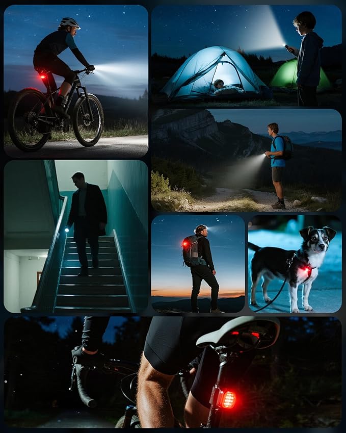 Bike Lights for Night Riding, USB Rechargeable Mountain Bicycle Headlight, Super Bright, Waterproof, 6+4 Light Modes Bike Light Set for Cyclists and Commuters