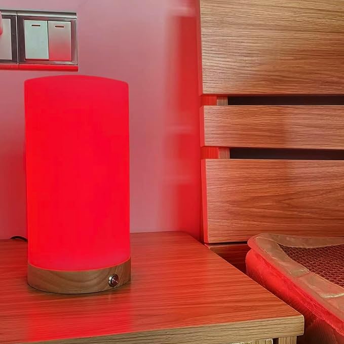 Revive - Red Light Lamp: Red Light for Sleep 660nm Melatonin Promoting Natural Sleep Aid, Bedroom & Nursery Nightlight (Milk Shade and Wood Base)