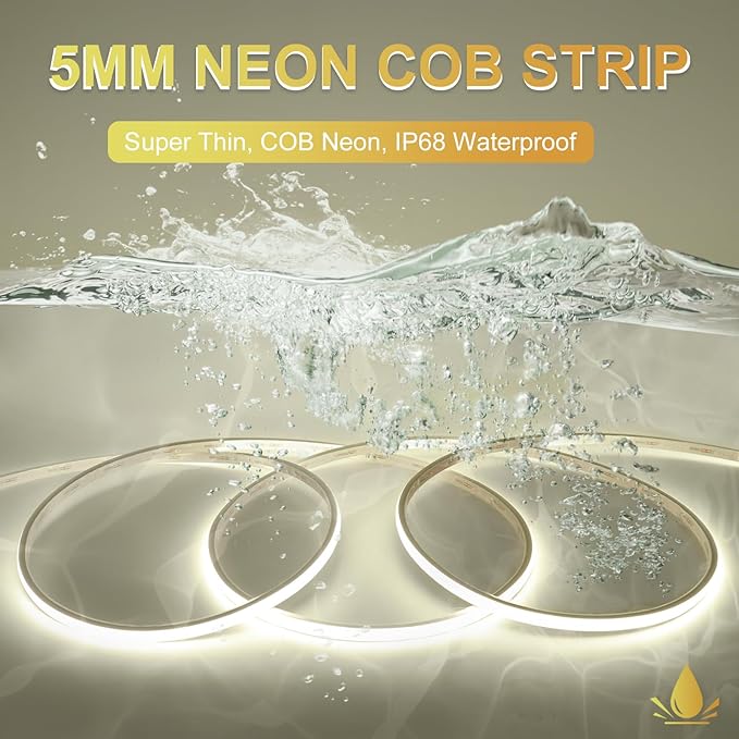 IP68 Waterproof Neon COB LED Strip Light, 16.4ft 24V Ultra-Thin 5mm 4000K LED Tape Light CRI>90 400LEDs/m for Home Cabinet Bathroom Outdoor Pool Decoration (Without Power Supply)