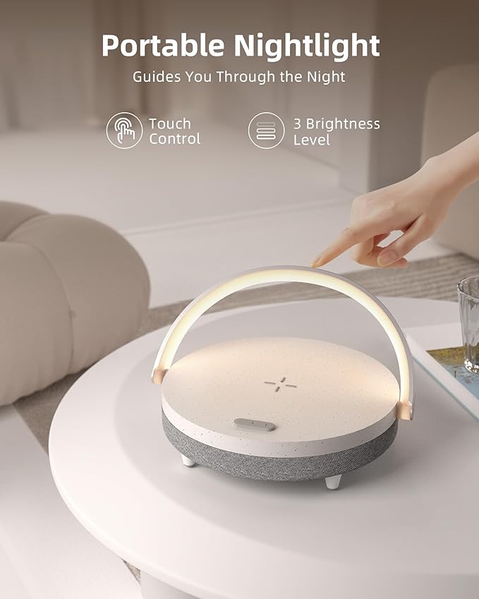 EZVALO Gifts for Women, 4-in-1 Bluetooth Speaker, Bedside Lamp with Wireless Charger, Dimmable Night Light and Phone Holder, Birthday Gifts for Teens, Families and Friends