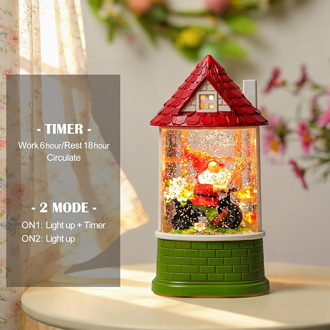 Spring Snow Globe Lantern Easter Decorations for Home with Timer Swirling Glitter, Lighted Indoor Decor Gifts with Gnome, USB or Battery Operated