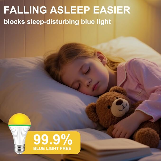 KINUR A15 3W Low Watt Amber Lights - Warm Light Bulbs for Sleep and Baby Nursery - 25W Equivalent - E26 Medium Base -4 Pack