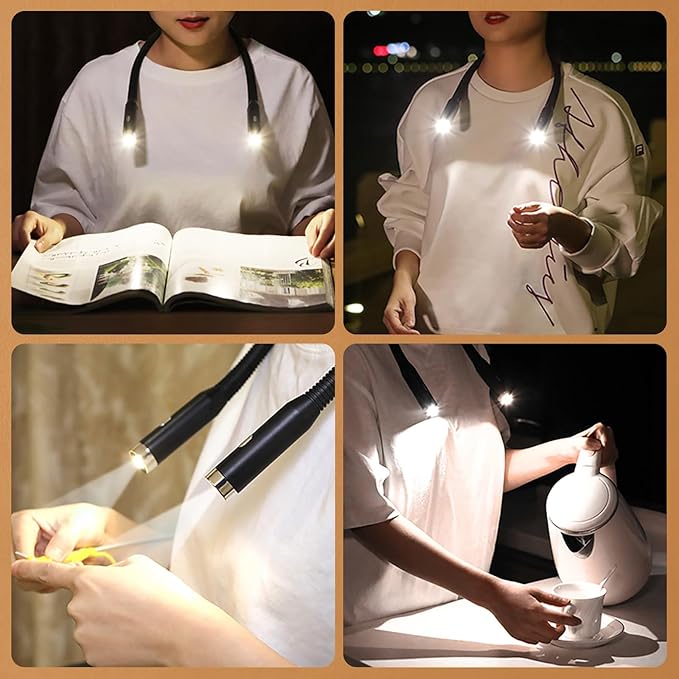 LED Neck Reading Light, 3-Color & 3-Brightness Adjustable Bendable Neck Light, USB Rechargeable Book Light for Reading in Bed, Knitting, Crochet, Camping, Working, Book Lovers Gifts (Pink)