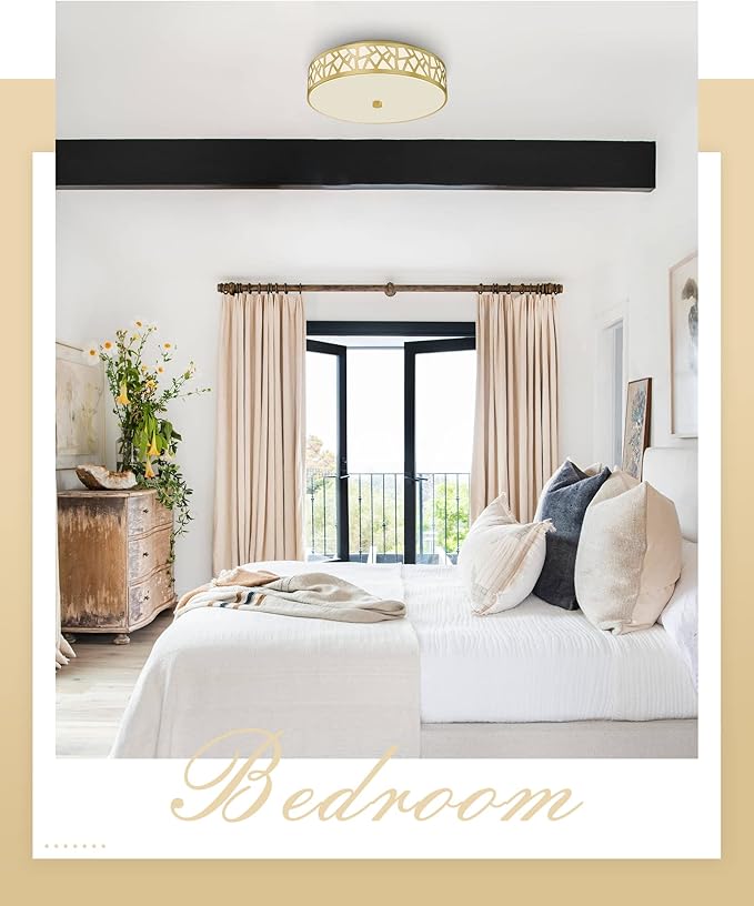 2-Light Flush Mount Ceiling Light, 12 inch Modern Close to Ceiling Light Fixture with Gold Metal and Frosted Glass Shade for Hallway, Kitchen, Bedroom