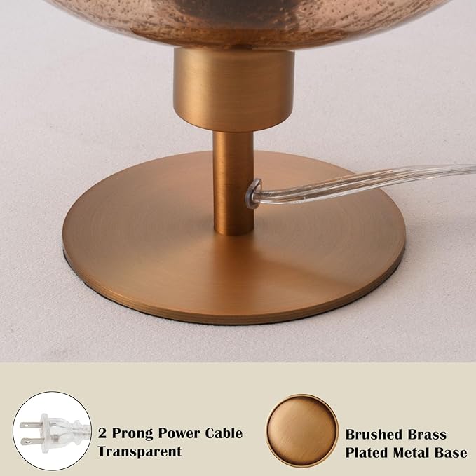 Mid Century Glass Table Lamp,Dimmable Desk Lamp,LED Bulb Included,Timer Build-In,Cognac Amber Seeded Glass