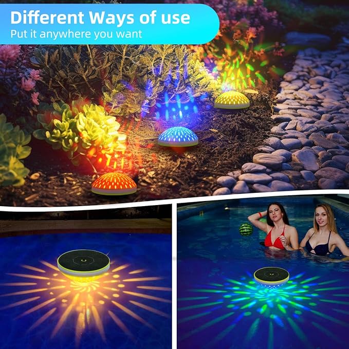 Solar Floating Pool Lights, Smart Auto ON/Off Pool Light with 6 Dynamic Lighting, IPX8 Waterproof RGB Floating Pool Solar Lights for Bathtub Garden Party (1 Pack)