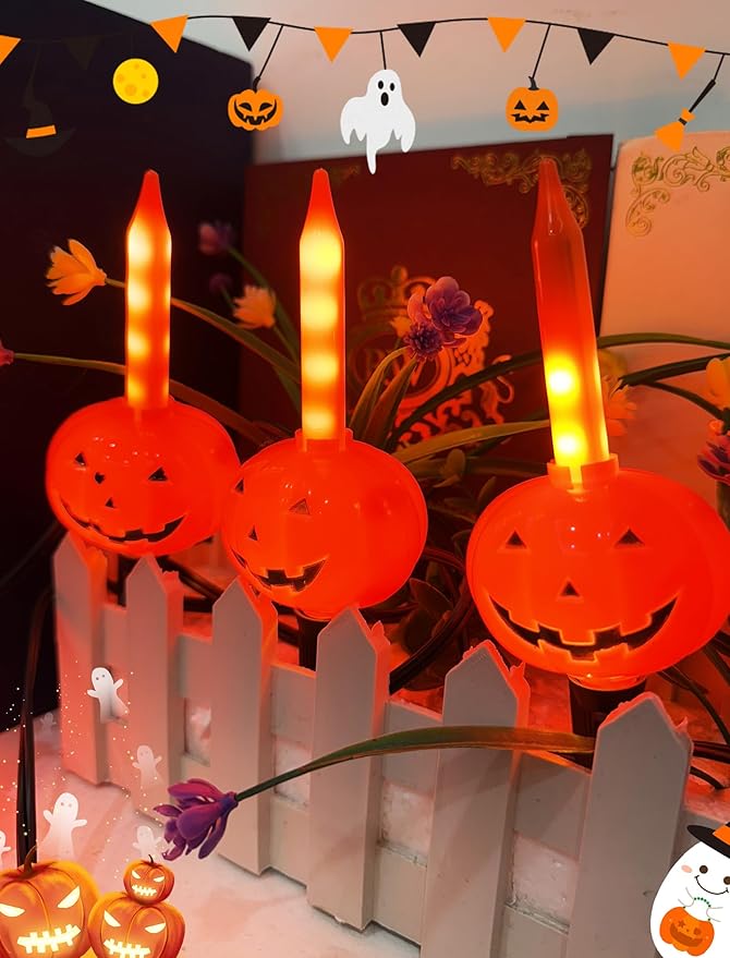 7.5FT Halloween Pumpkin Bubble String Lights Outdoor, 8 LED Jack O' Lantern Bubble Lights, Plug-in Halloween Decorative Lights Waterproof for Yard Porch Garden Pathway Party Christmas Tree Decor