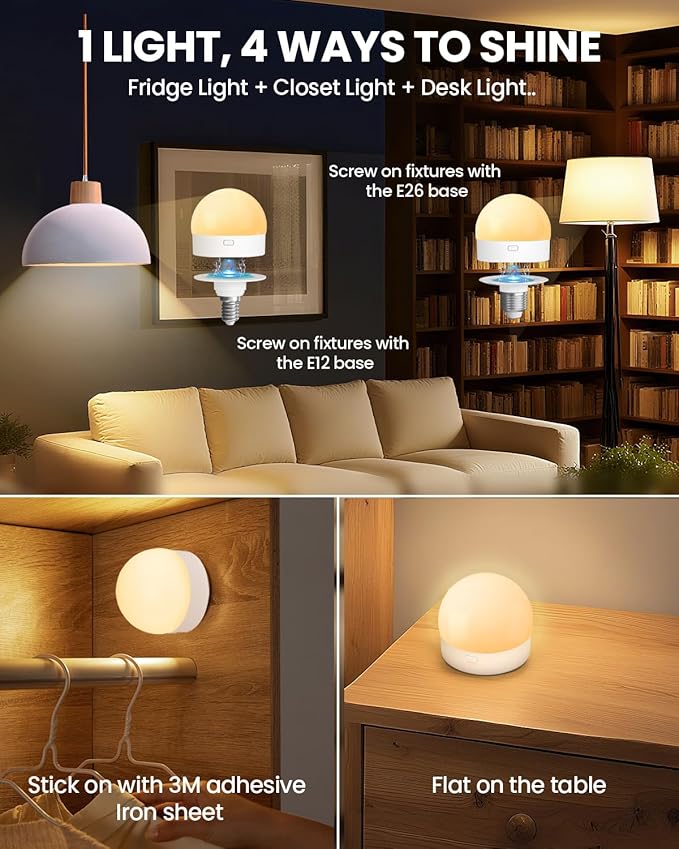 UNILAMP Rechargeable Light Bulbs with Remote, Battery Operated Bulb with 15 Colors & 3 Timer, 2000mAh E26/E12 Dimmable Magnetic Detachable Wireless LED Light Bulb for Non-Hardwired Fixture, 2 Pack