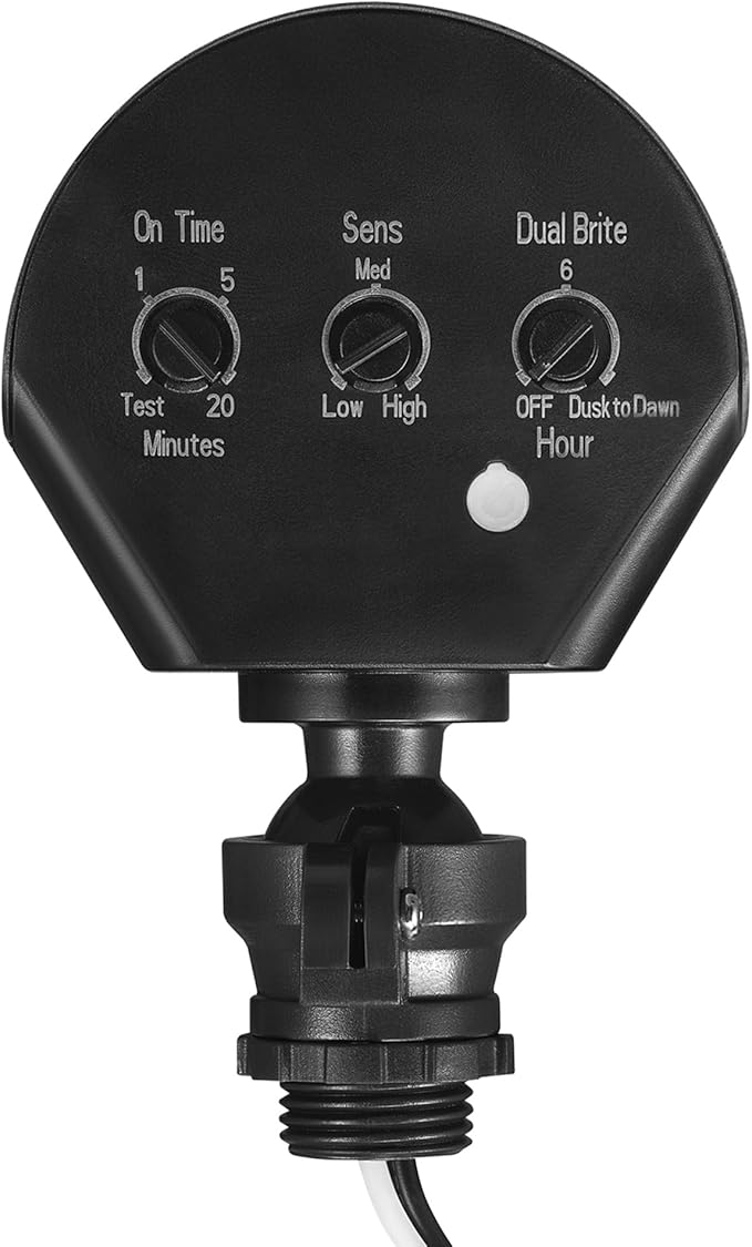 Globe Electric 240° Motion Sensor Replacement, MotionBright 2-Level Lighting, Adjustable SENS Dial, Manual Mode, Black Finish, Outdoor Security Light, 17000184