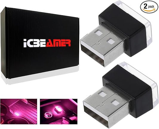 ICBEAMER 2-Pack USB Type-A LED Night Light, Color: Purple | Plug-in Universal Fit Automotive Accessories for Car Interior and Trunk Ambient Atmosphere Lighting