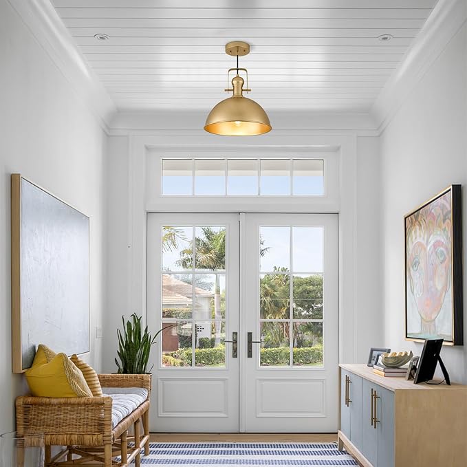 12 Inch Gold Farmhouse Pendant Lights Matte Pendant Lights for Kitchen Island Industrial Adjustable Height Vintage Dome Hanging Light Fixtures for Barn, Dining Room 3 Packs