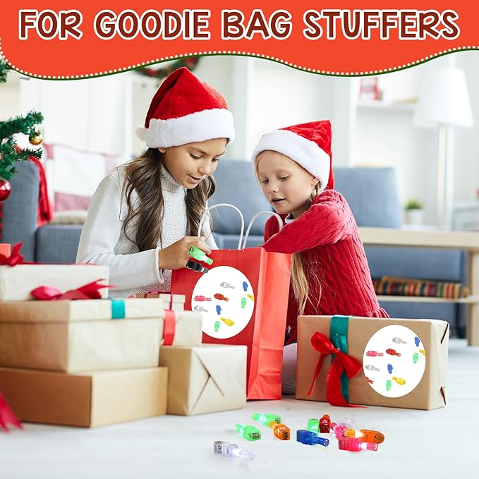 48PCS Christmas Party Favors, Finger Lights for Kids Bulk, Led Light Up Finger Light Birthday Decorations, Xmas Gifts for Grandkids Teen Stocking Stuffers Classroom Prizes Parties Goodie Bag Filler