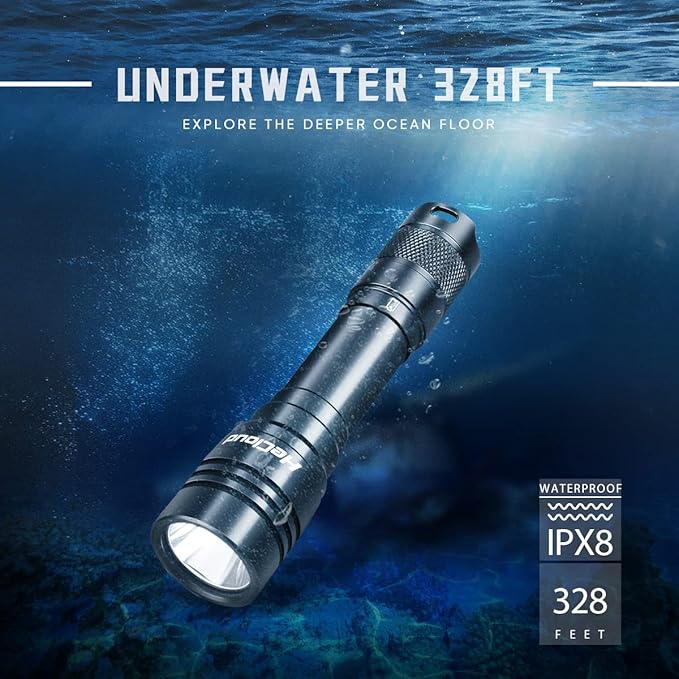 3000LM Scuba Diving Flashlight with Rechargeable Dive Light Underwater Flashlight 328ft IPX8 Waterproof 4 Modes Scuba Safety Light with Charger for Submarine Deep Sea Snorkeling