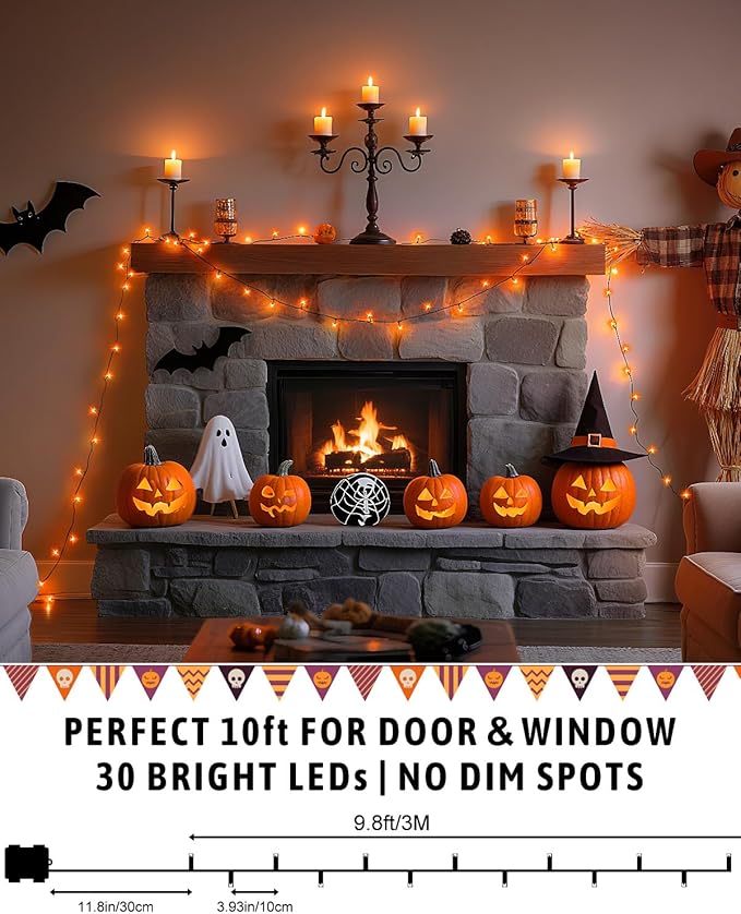 Halloween String Lights Battery Operated, Orange Fariy Lights with Timer Waterproof 9.8ft 30 LED Halloween Decorations for Outdoor Indoor Patio Party Garden Yard Decor