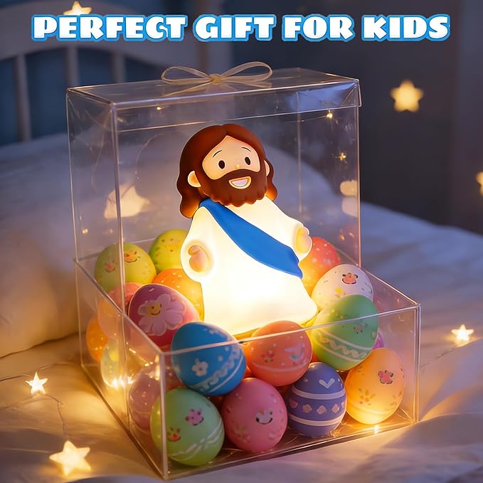 Jesus Night Light Rechargeable Bedside Lamp, Dimmable Silicone LED Religious Gift & Decor, Portable & Cordless for Baptism, Sunday School & Church Gathering Gifts, Christmas and Easter Holiday Gifts