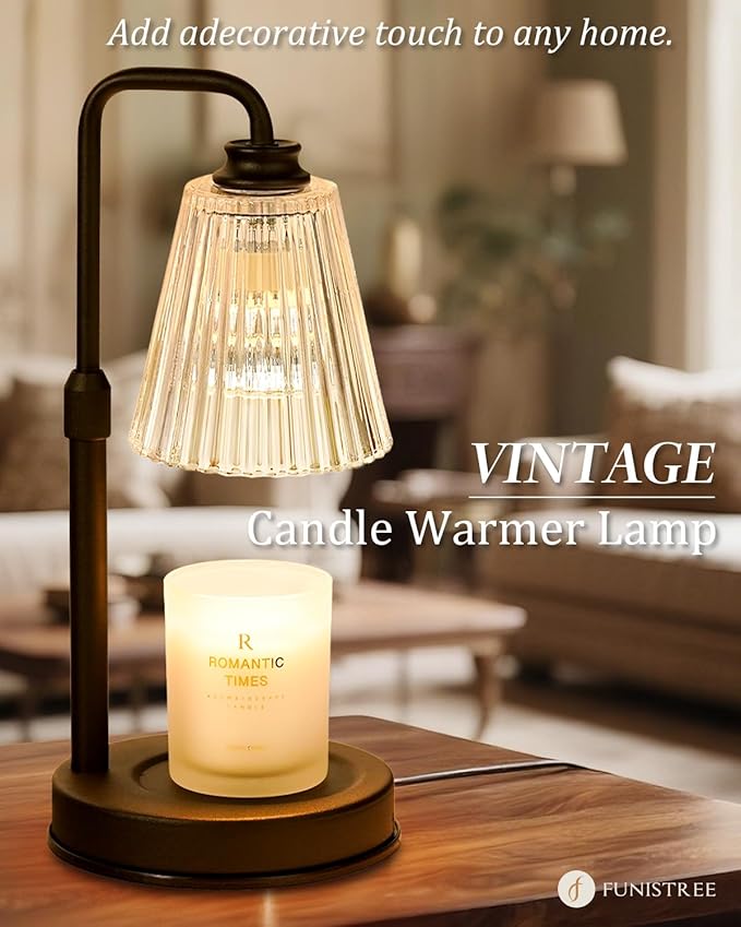 Candle Warmer Lamp With Timer Dimmable Crystal Vertical Stripe, Birthday Gifts for Women Mom, Adjustable Candle Warming Lamp with 2 Bulbs, Black Candle Lamp Warmer for Jar Scented Candles, Home Decor