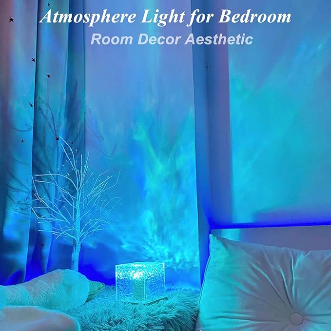 Aurora Ocean Wave Lights Projector,16 Colors 4 Modes Cube Color Changing Light Dimmable, Ambient Mood Lamp for Shower, Crystal Northern Lights for Bedroom Bathroom Playroom, with Remote (Large)