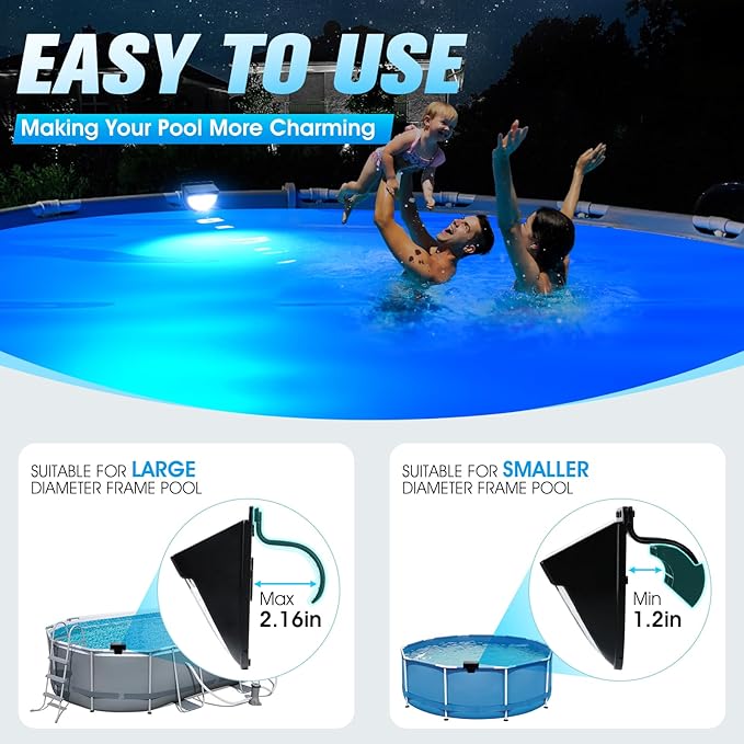 Solar Pool Lights,Solar Above Ground Pool Light,Frame Swimming Lights for Pools Accessories Waterproof, Color Changing Pool Lights-2PC