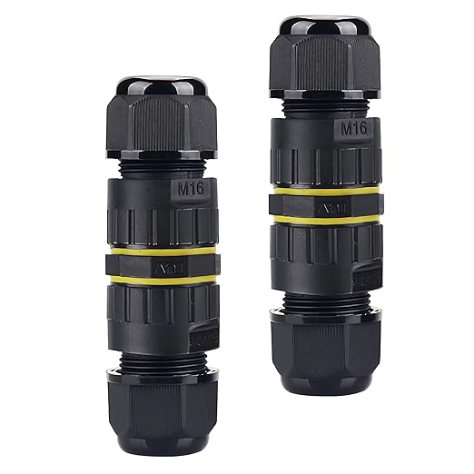 IP68 Junction Box 2 Way/2 Pin Outdoor Waterproof Connection Box M16 Cable Connection Box Ø3.5-7mm 2 Pole Cable Connector,for Repair and Extend Power Cables,Black 2 Pcs.(M16 2P)