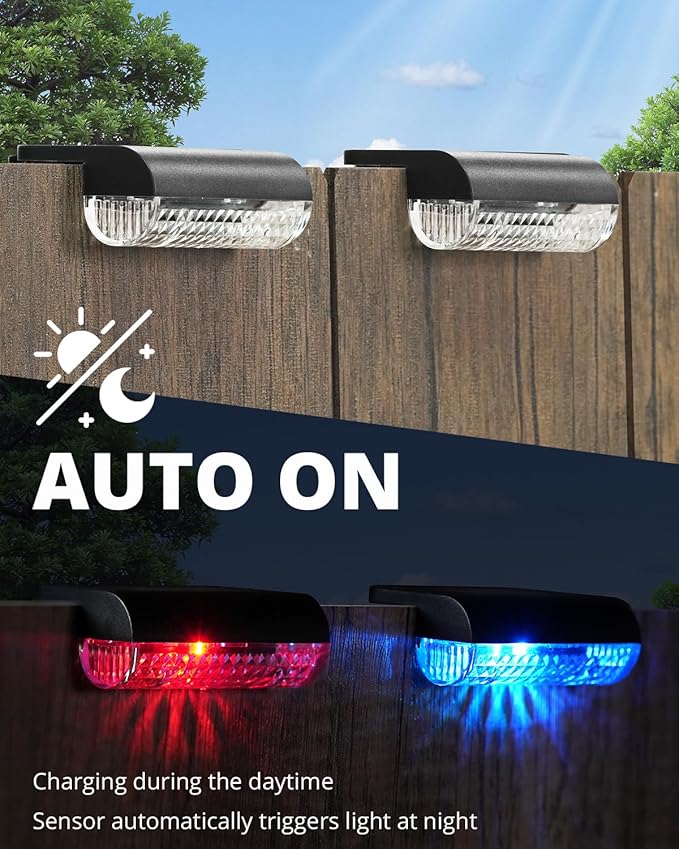 8 Pack Solar Step Lights Led RGB Deck Lights Solar Fence Lights Waterproof for Outdoor Stairs, Step, Balcony, Patio