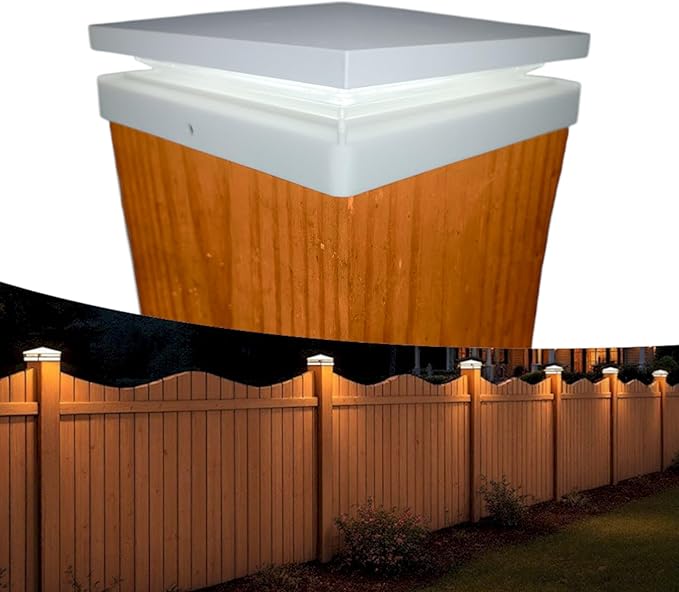 DekLights® DIY Line LED Lighted Post Cap for 6x6 Wood Posts (True 5.5"x5.5"). Our 12volt Low Voltage with Replaceable LED Bulb. for Your 6x6 Fence Posts (White Cap 6000k Bulb)