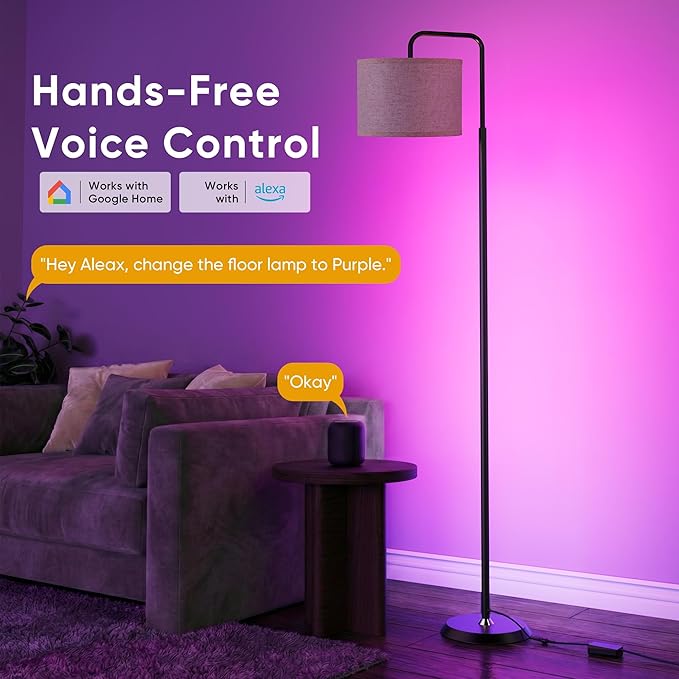 PARTPHONER Smart LED Floor Lamp with APP Control & RGB Colors - 69'' Dimmable Standing Lamp for Living Room Bedroom,12W Bulb Included Timer