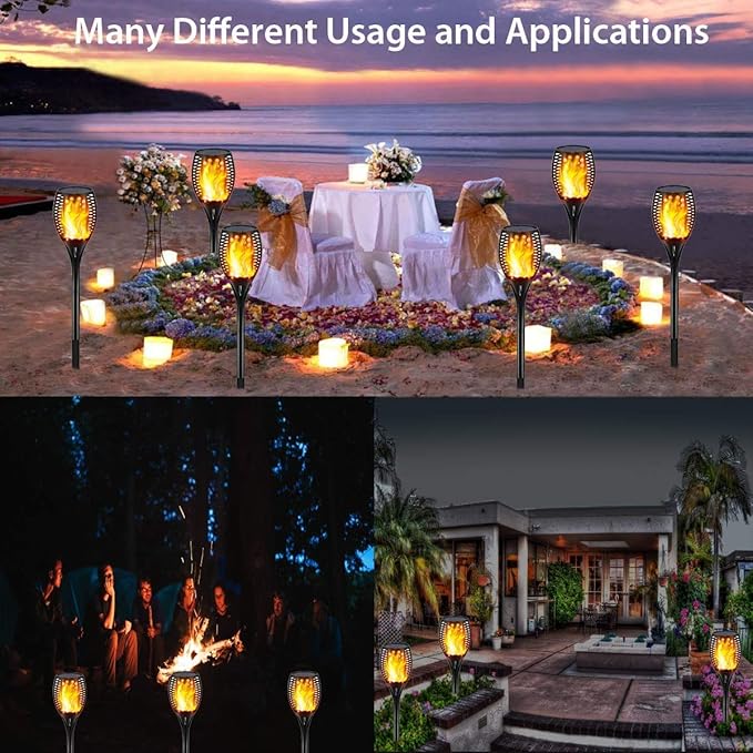 Gold Armour Solar Lights Outdoor - Flickering Flames Torch Lights Solar Light 42.9in Tall, Waterproof Dancing Flame Lighting 96 LED Dusk to Dawn Flickering Tiki Torches Outdoor Garden (4Pack)